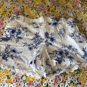 torrid White High-Waist Shorts with Blue Floral Print